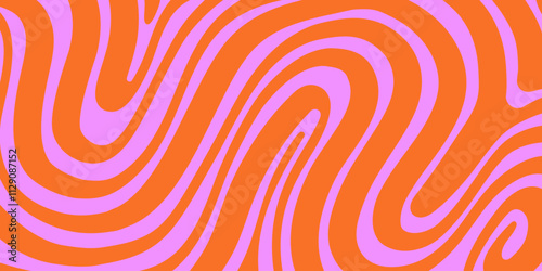 Abstract Trippy Lines Pattern. Cool Groovy Retro Texture. Psychedelic Wavy Illustration. Geometric Funky Vintage Vector Backdrop.