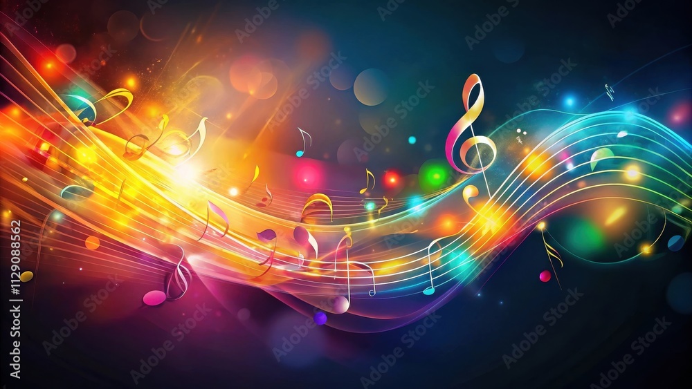 Fototapeta premium Abstract Music Notes Flowing with Bright Lights and Colors