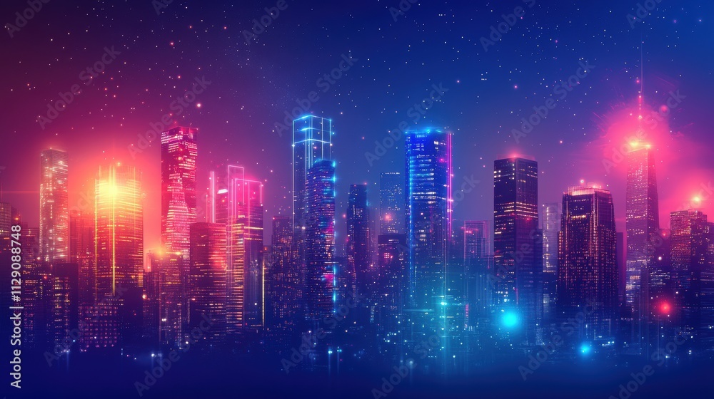 cityscape with space and neon light effect. Modern hi-tech, science, futuristic technology concept. Abstract digital high tech city design for banner background cityscape with space and neon light effect. Modern hi-tech, science, futuristic technology concept. Abstract digital high tech city design for banner background