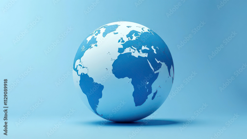 Blue globe on light blue background representing earth and continents in simple design Blue globe on light blue background representing earth and continents in simple design