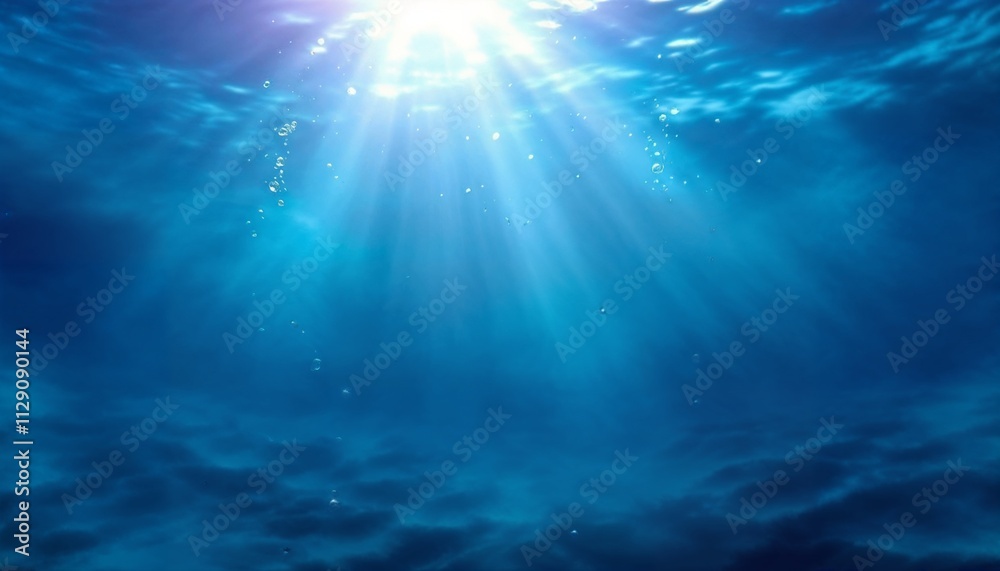 Underwater Scene with Sunlight Rays and Bubbly Depth Perspective Underwater Scene with Sunlight Rays and Bubbly Depth Perspective