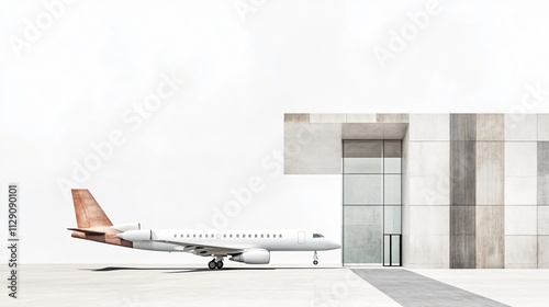 Modern airport terminal with airplane parked outside. Travel and architecture concept.