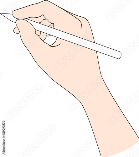 Illustration of a human hand holding a stylus pen