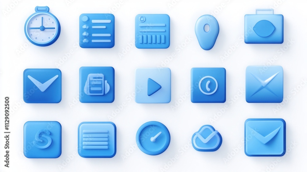 Collection of 3D Blue Technology Icons Collection of 3D Blue Technology Icons