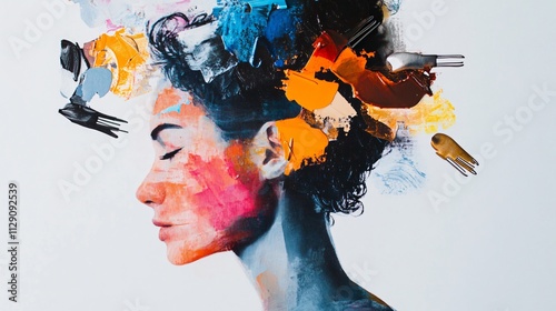 Bild auf Leinwand Abstract portrait of a woman with colorful paint strokes