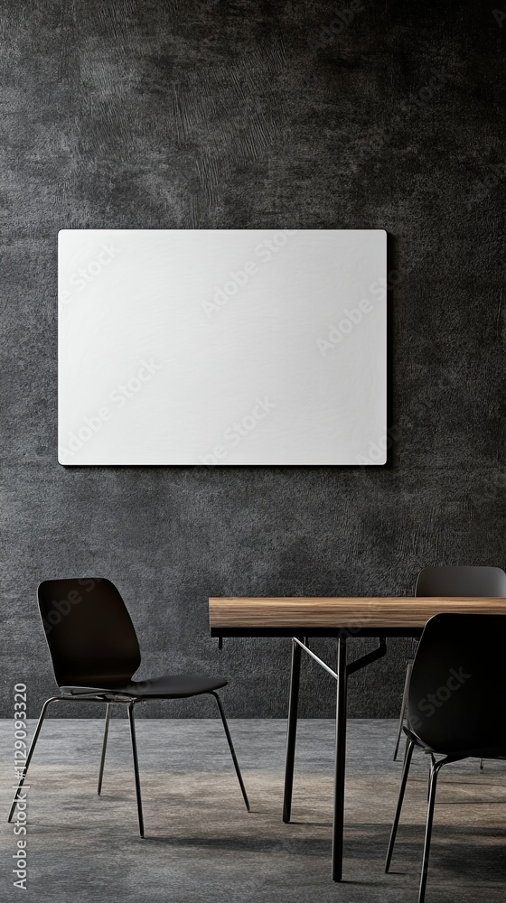 Whiteboard with a sleek aluminum frame placed in a modern meeting room setting Blank canvas on a textured wall background. Whiteboard with a sleek aluminum frame placed in a modern meeting room setting Blank canvas on a textured wall background.