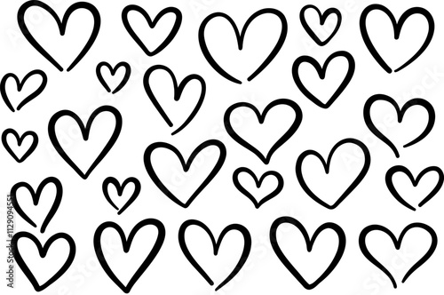 Vector heart set, line art doodle illustration, cartoon simple minimalist clip art collection