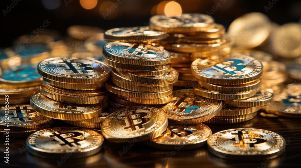 A pile of gold coins with the letter B on them A pile of gold coins with the letter B on them