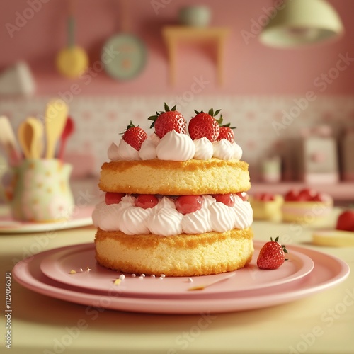 Delectable Strawberry Cream Cake with Festive on Display