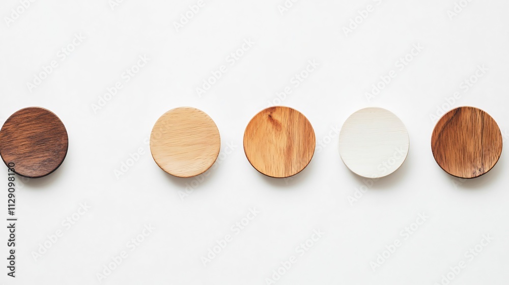 Five Round Wooden Plates on White Background Five Round Wooden Plates on White Background