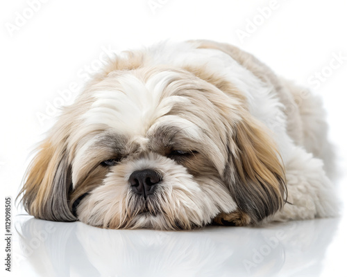 Shih Tzu, It's getting sleepy. isolated on a white background photo