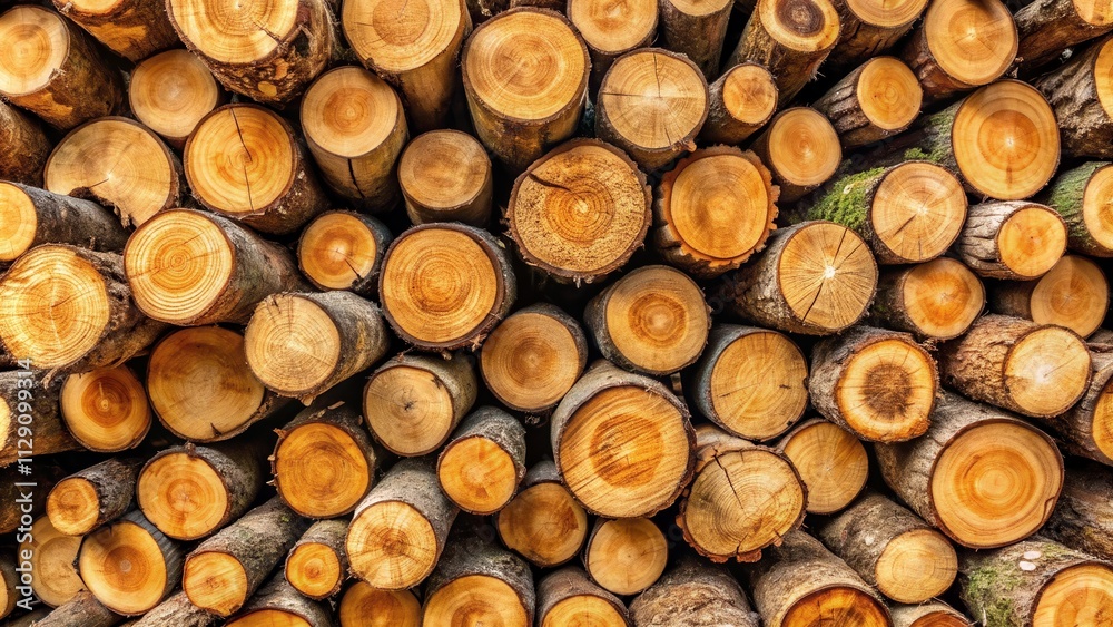 A Close-Up View of a Stack of Cut Tree Trunks, Revealing the Intricate Grain Patterns and Circular Cross-Sections of the Wood A Close-Up View of a Stack of Cut Tree Trunks, Revealing the Intricate Grain Patterns and Circular Cross-Sections of the Wood