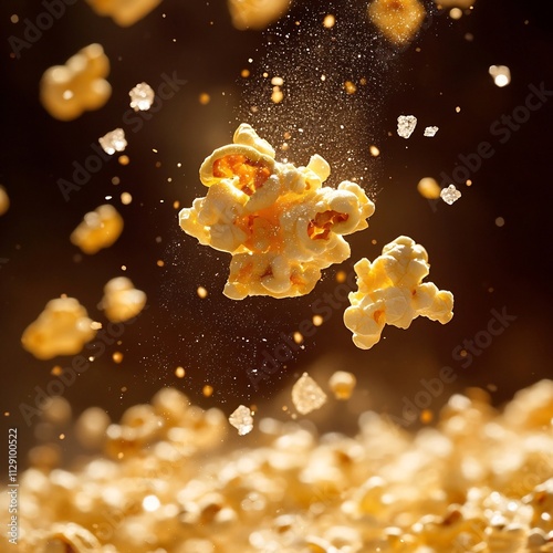 Exploding Popcorn Kernels Bursting with Golden Sparkling Energy