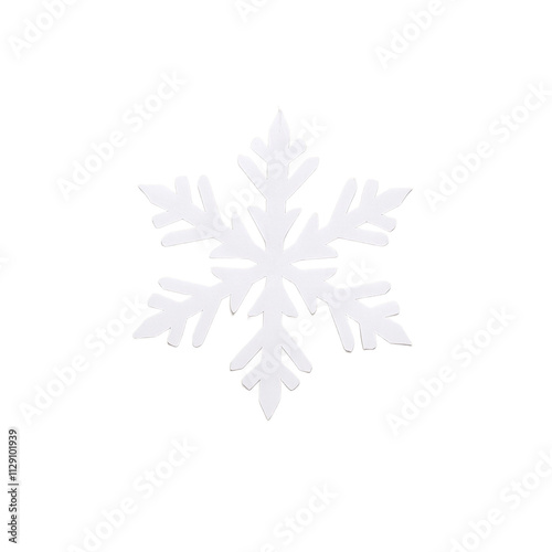 Elegant white paper snowflake ornament isolated on light beige
