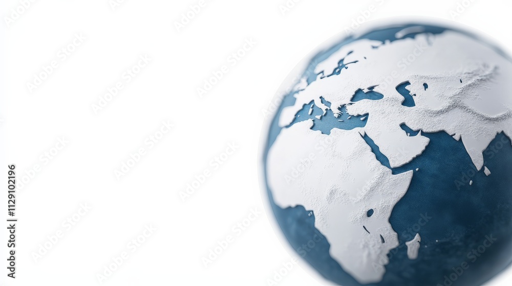Fototapeta premium Global Perspective: A minimalist globe with a blue and white color scheme, set against a clean background, offers a sense of global connection and the potential for exploration. 