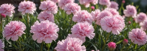 Abundant light pink Dianthus plumarius blossoms in June sunlight ,  outdoor,  close-up,  summer