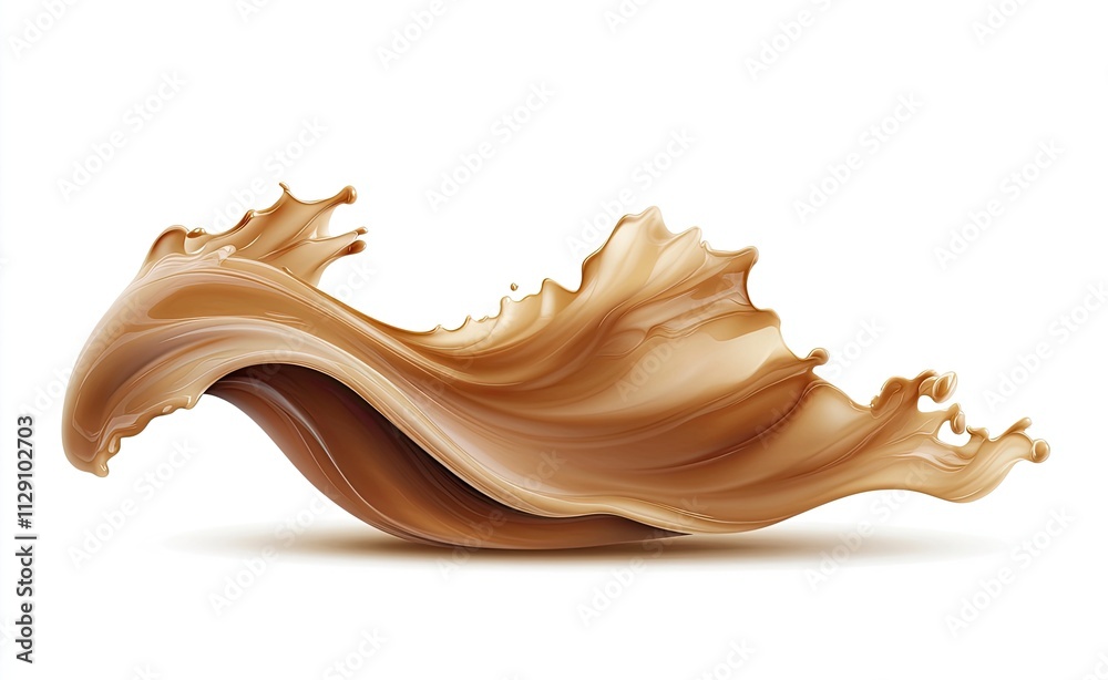 A realistic vector illustration of a wave-shaped chocolate flowing through the air, isolated against a white background, with high-resolution photography, hyperrealistic photography, professional colo A realistic vector illustration of a wave-shaped chocolate flowing through the air, isolated against a white background, with high-resolution photography, hyperrealistic photography, professional colo