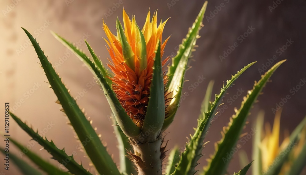 Early morning sunlight on an Aloe Vera flower sprout , botanical, sunlight, outdoor Early morning sunlight on an Aloe Vera flower sprout , botanical, sunlight, outdoor