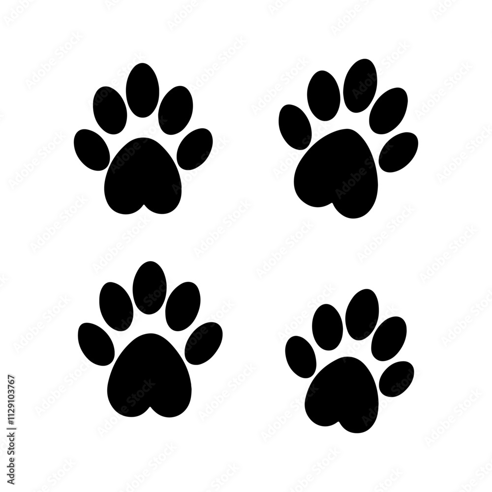Fototapeta premium animal paw prints silhouette, black and white silhouette, vector and illustration