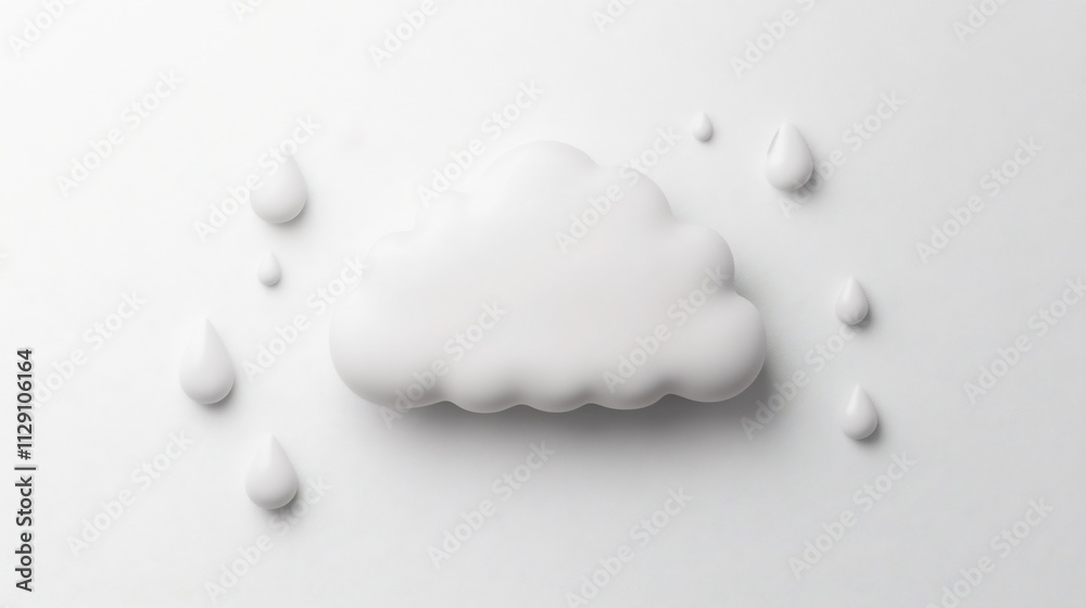 Fluffy White Cartoon Cloud with Raindrops and Sunbeams on Smooth Background Fluffy White Cartoon Cloud with Raindrops and Sunbeams on Smooth Background