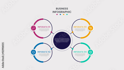 Business Infographic design template Vector with icons and 4 four options or steps. It can be used for process diagrams, presentations, workflow layouts, banners, flow charts, infographics