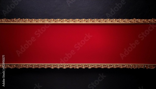 black background with red cutout with gold trim