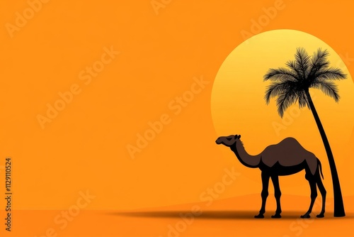 A flat vector of a palm tree and camel silhouette against a sunset gradient  symbolizing the essence of Egypt desert