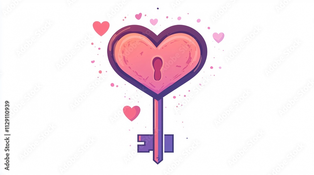 Heart Shaped Key Vector Illustration - Unique Design Element for Romantic Themes Heart Shaped Key Vector Illustration - Unique Design Element for Romantic Themes