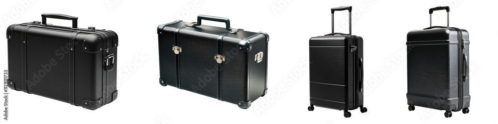Black suitcase image isolated on transparent background, Set of Black suitcase image isolated on transparent background, Set of