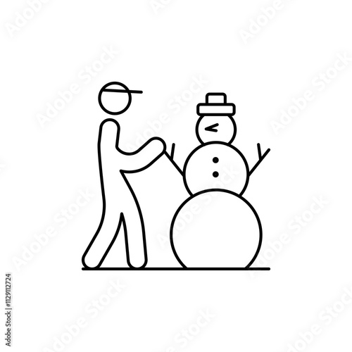 Snowman BuilderOutline Icon, fun activities in winter.