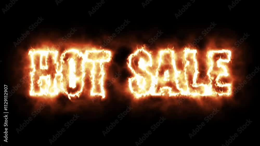 Hot sale animation text hot burning letters on black background Hot sale animation text hot burning letters on black background