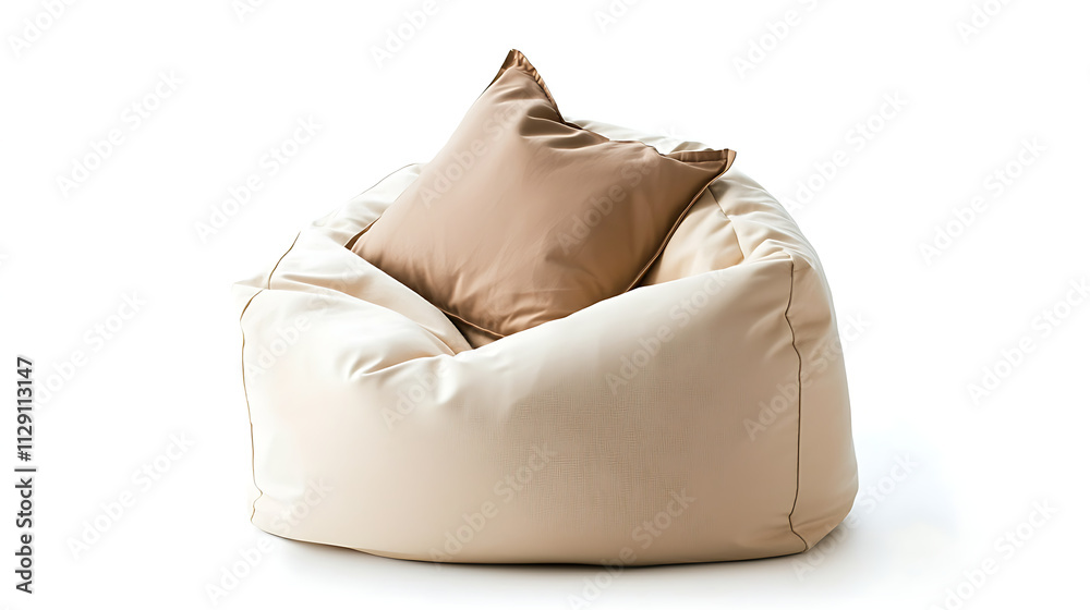 A tan and brown pillow sits on top of a tan and brown bean bag chair A tan and brown pillow sits on top of a tan and brown bean bag chair