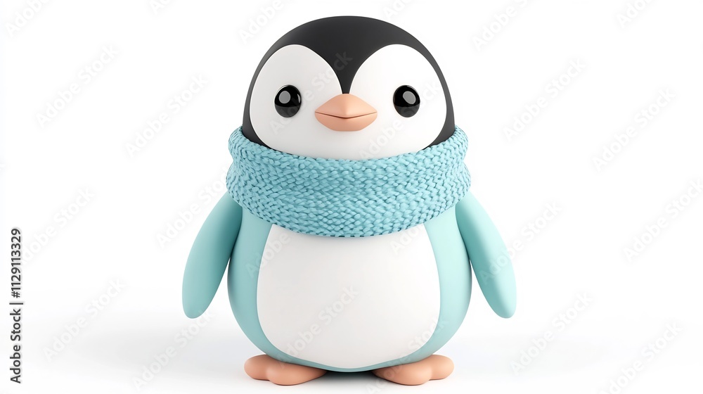 Fototapeta premium Adorable Clay Penguin in Scarf on White Background