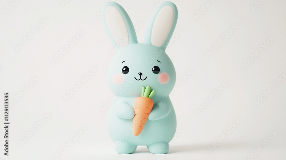 Adorable Clay Bunny Holding Carrot with Dot Eyes on White Background Adorable Clay Bunny Holding Carrot with Dot Eyes on White Background