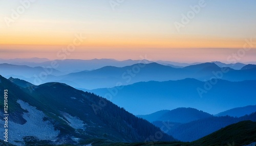 layers of blue color mountains during sunset