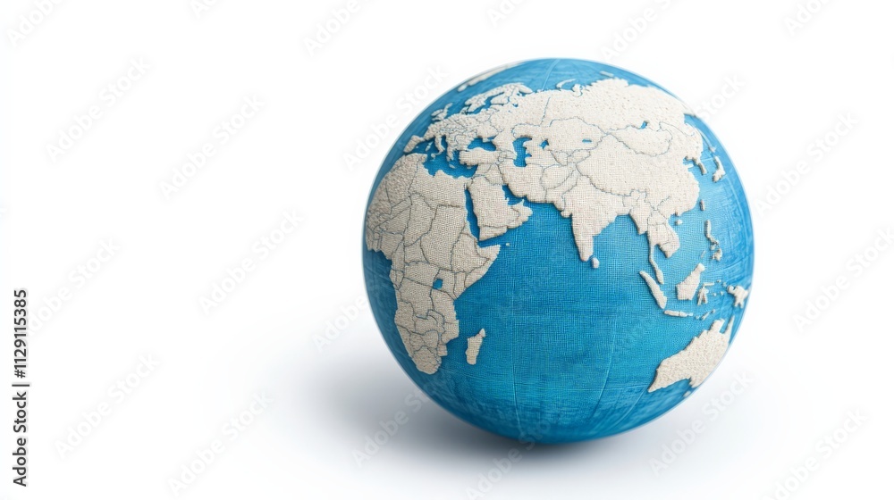 Global Perspective: A textured, blue globe, reminiscent of recycled materials, sits against a simple background. This image symbolizes environmental consciousness, global interconnectedness. Global Perspective: A textured, blue globe, reminiscent of recycled materials, sits against a simple background. This image symbolizes environmental consciousness, global interconnectedness.