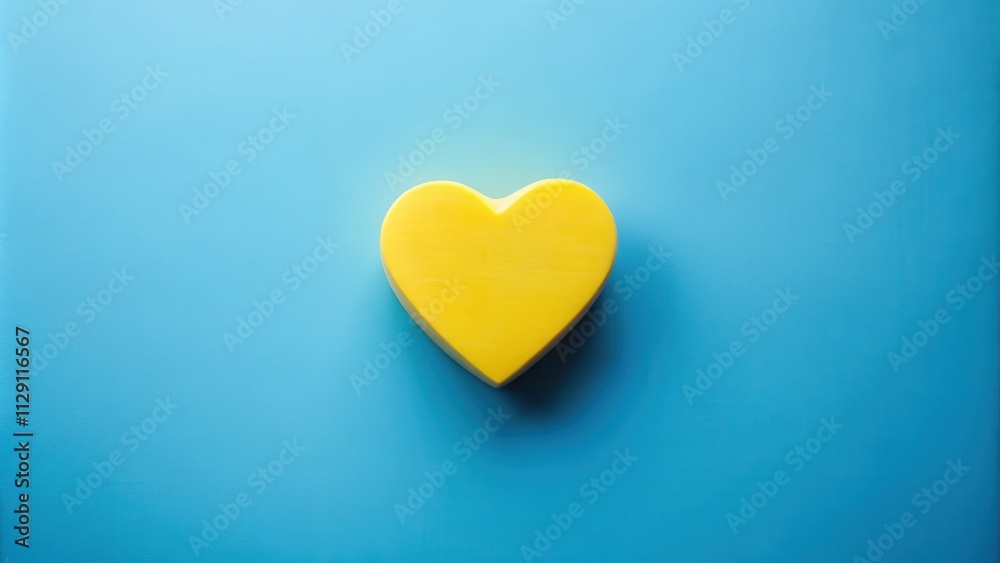 A single yellow heart shape rests on a vibrant blue background, creating a simple yet impactful visual representation of love and happiness. A single yellow heart shape rests on a vibrant blue background, creating a simple yet impactful visual representation of love and happiness.