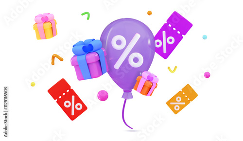 Balloon with gifts and coupon Bonus with ticket Winner concept and exclusive benefits