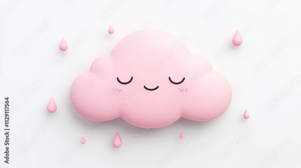 Dreamy Pink Cartoon 3D Cloud with Starry Surround on White Background Dreamy Pink Cartoon 3D Cloud with Starry Surround on White Background