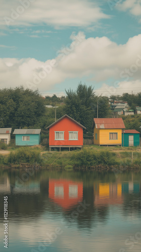 Wallpaper of Chiloe Island colorful stilt houses above