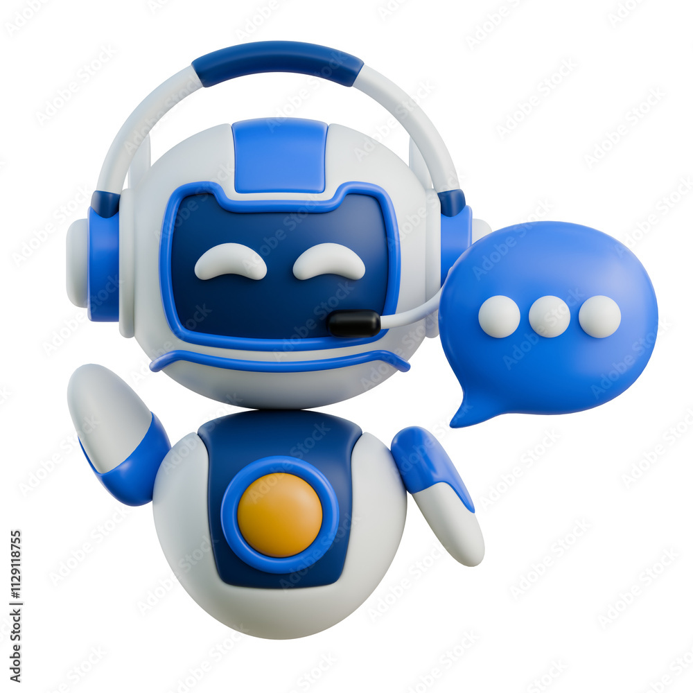 Friendly AI Chatbot Assistant: 3D Render of a Cute Robot Offering Help and Support Friendly AI Chatbot Assistant: 3D Render of a Cute Robot Offering Help and Support