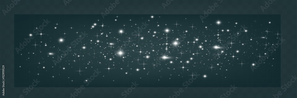 Fototapeta premium Bright glowing sparkles on a transparent background, resembling a starry or glittering effect.