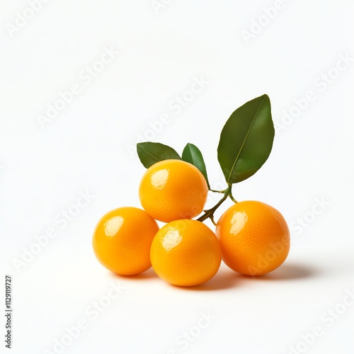 Fresh oranges with green leaves on white isolated background.