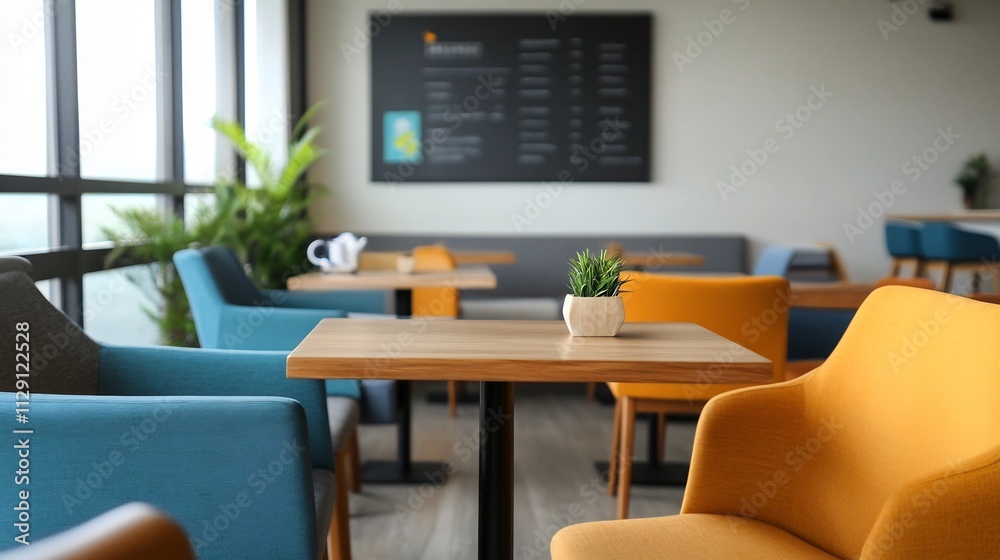 Cozy Business-Oriented Cafe with Creative Menu on Chalkboard and Modern Furnishings Cozy Business-Oriented Cafe with Creative Menu on Chalkboard and Modern Furnishings