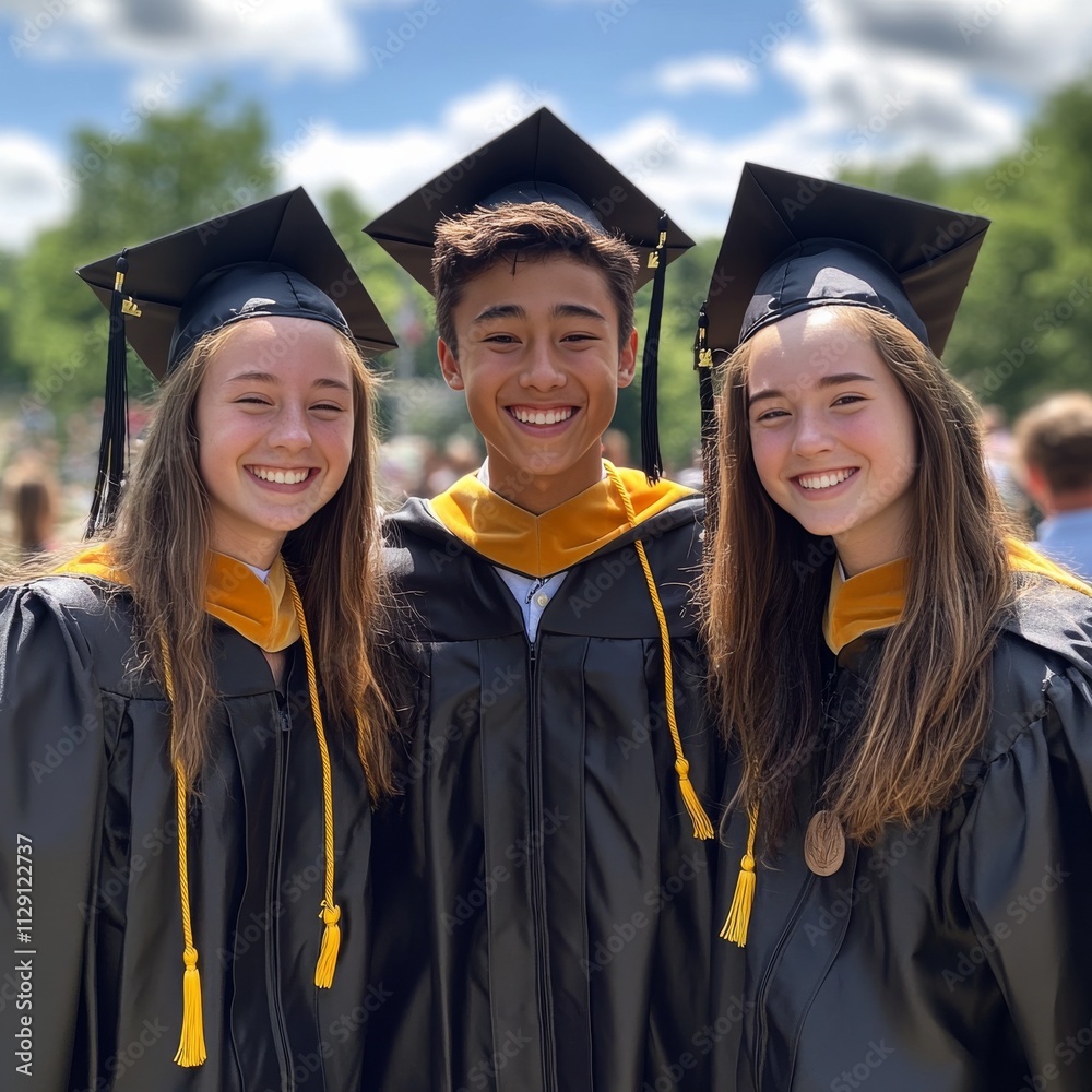 Congratulations on your graduation from school. Class of 2024. Graduation cap, confetti and balloons. Congratulatory banner. Academy of Education School of Learning	
