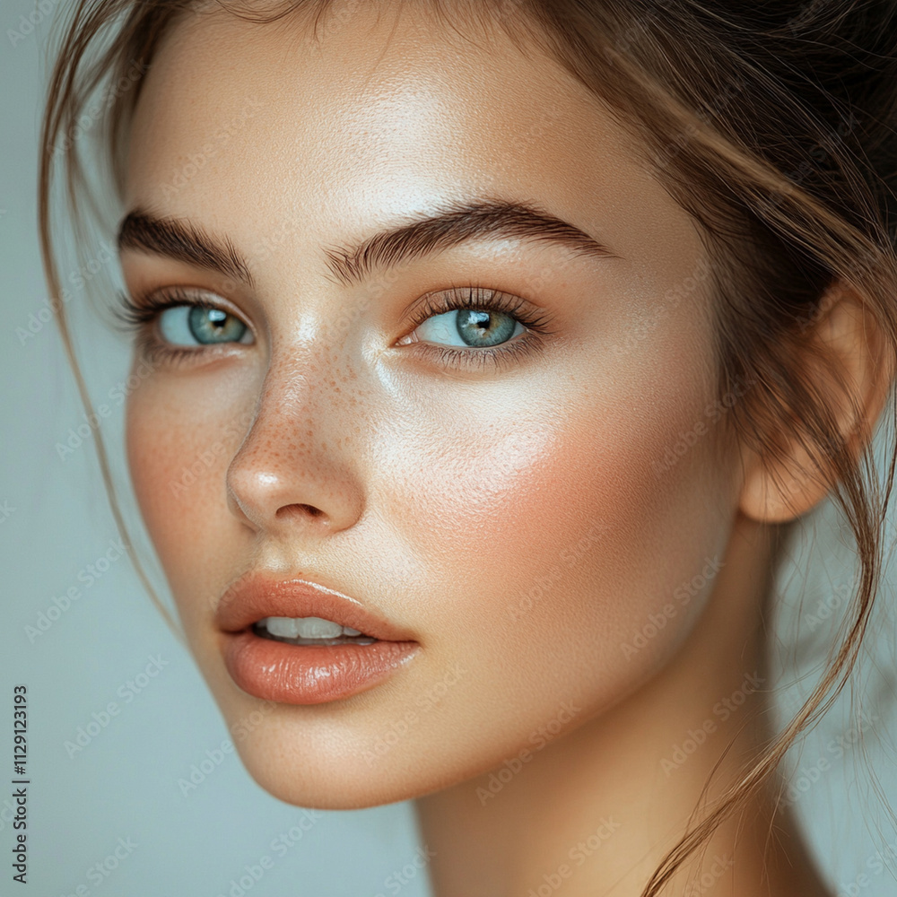 Obraz premium Beautiful female model with perfect fresh and clean skin, woman, beauty, face, smile, smiling, person, teenager