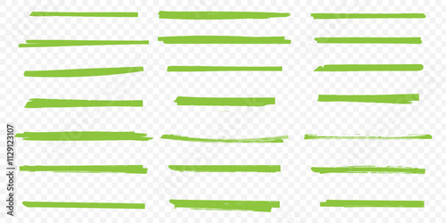 Highlight marker lines. black & green text highlighter markers strokes, highlights marking. Permanent marker sketches, ink brush or permanent marker sketch. Isolated vector symbols set. eps 10.