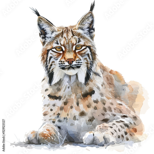 A watercolor of a bobcat, isolated on a white background. Bobcat vector.