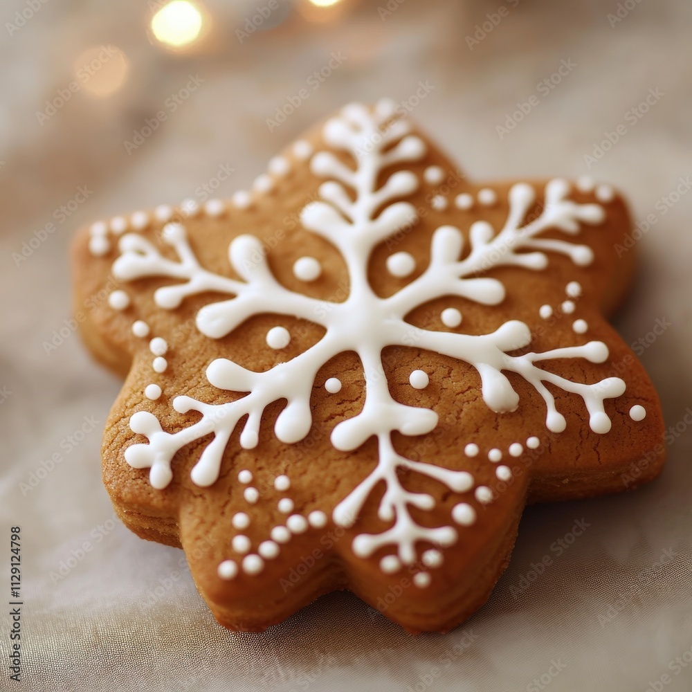festive gingerbread cookie with snowflake icing decoration festive gingerbread cookie with snowflake icing decoration