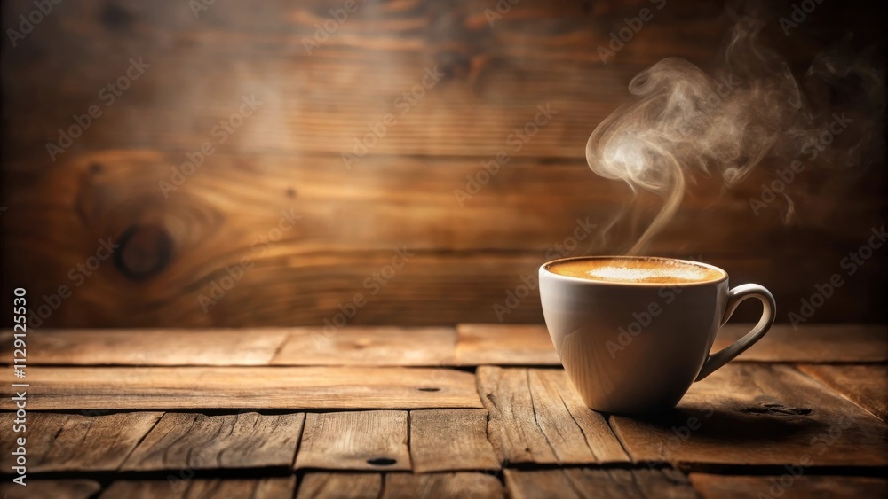 A steaming cup of coffee on a rustic wooden table, a moment of warmth and comfort A steaming cup of coffee on a rustic wooden table, a moment of warmth and comfort